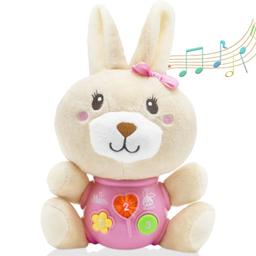 Haptime Baby Bunny Toys 6-12 Months, Infant Toys 0-6 Months, Newborn Girl Music Tummy Toy Plush Stuffed Animal, Baby Easter Basket Stuffers Birthday Shower Gift For 0 1 3 6 9 12 18 Months Girls