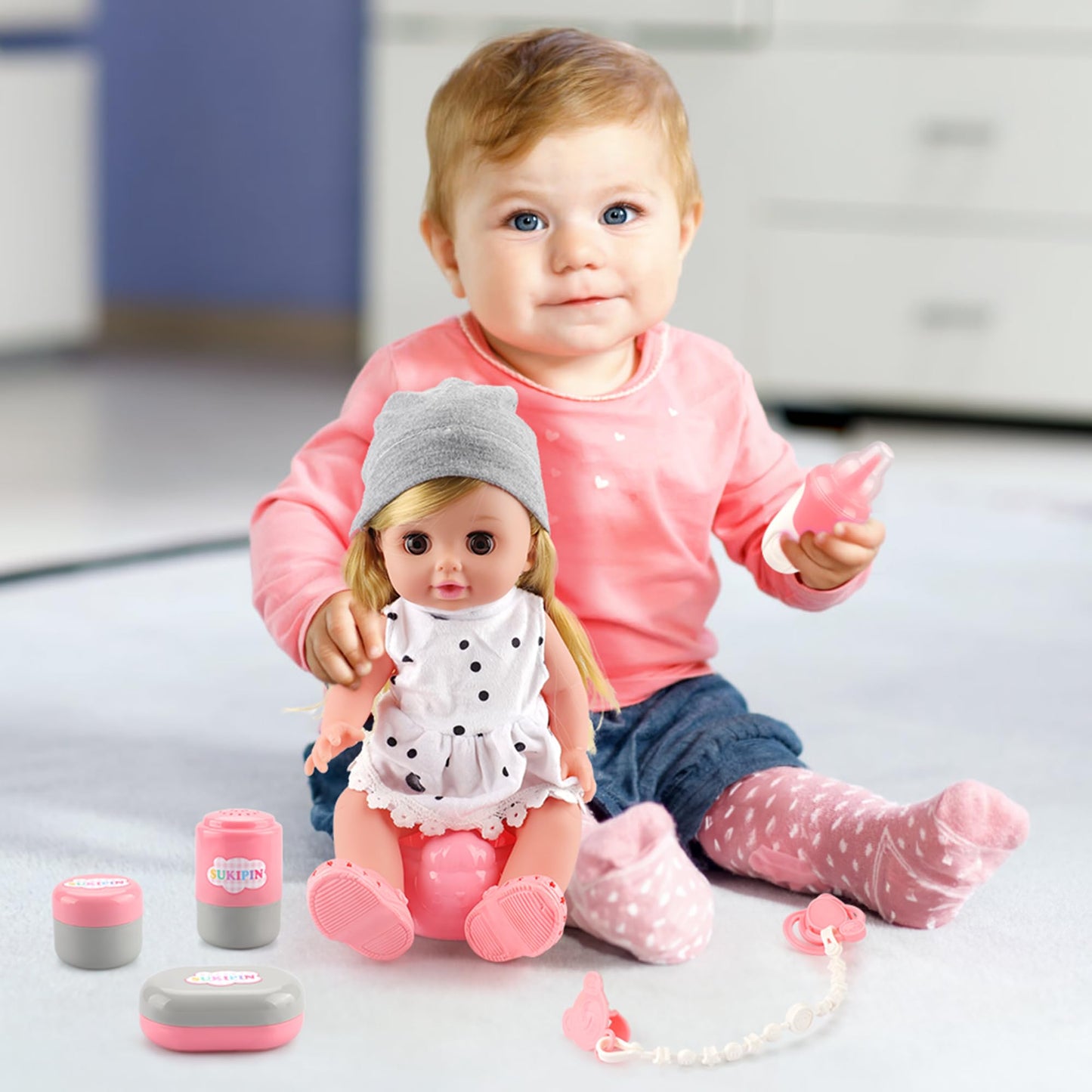 Sukipin Baby Doll Bath Set, Bathtub Baby Doll Playset For Todders, For 3 4 5 Year Old Girls, Party Favors Toys Stocking Stuffers