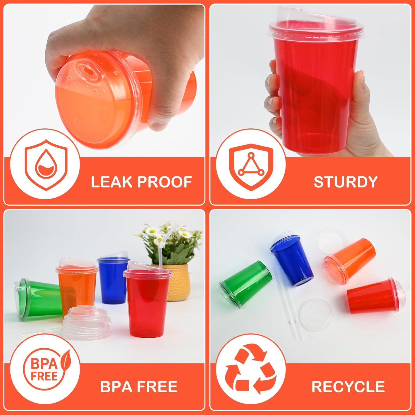 L LIKED 12 Oz Kids Sippy Cups, 4 Colours Assorted Total 20 Count Spill Proof Reusable Cups, BPA-Free, Perfect for Party