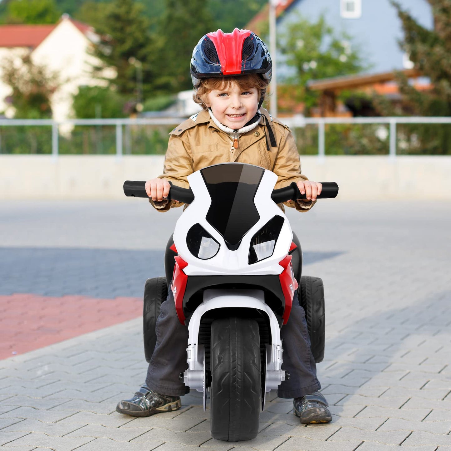 Honey Joy Kids Motorcycle, Licensed Bmw 6V Battery Powered Ride On Motorcycle W/Led Headlights, Music, Pedal, Spring Suspension, 3 Wheels Electric Motorcycle For Kids, Gift For Boys Girls(Red)