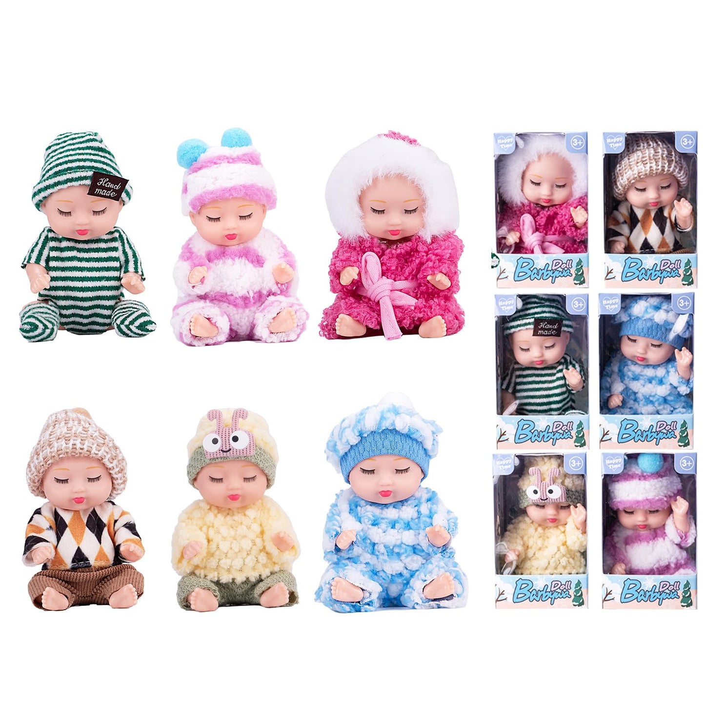 Vueos 4 Inch Mini Baby Dolls 6pcs Gift Set Included Cute Small Baby Doll with Clothes Suitability Kids 3 and Up Birthday Christm