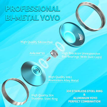 Yoyostudio S03 Blue Silver Professional Bi-Metal Yoyo, Unresponsive Yo Yo For Adults, Responsive Yoyo For Kid 8-12 Or Above With
