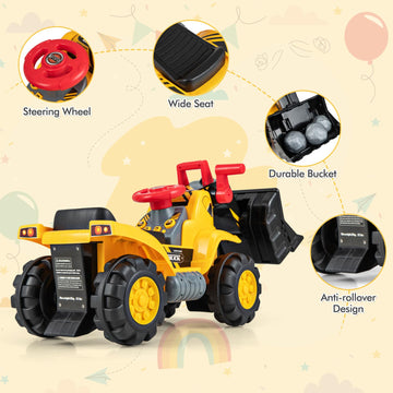 Honey Joy Ride On Excavator, No Power Ride On Construction Vehicles For Kids, Helmet, 3 Toy Rocks, Adjustable Bucket, Horn, Ride On Loader, Bulldozer Ride On Toy, Gift For Boys Girls
