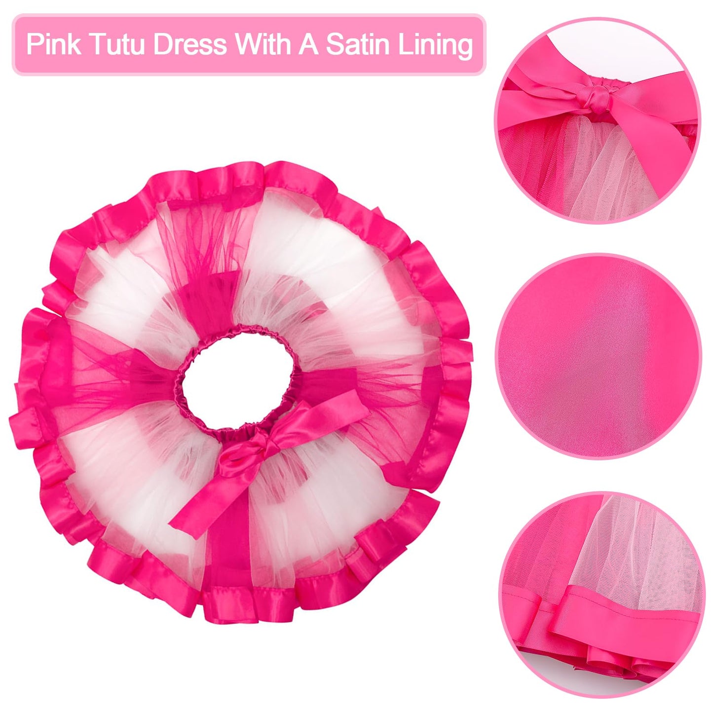 Vorlits Girls Pink Costume Set Rainbow Tutu Dress For Kids Movie Cosplay Dress Up Outfits Halloween Birthday Party