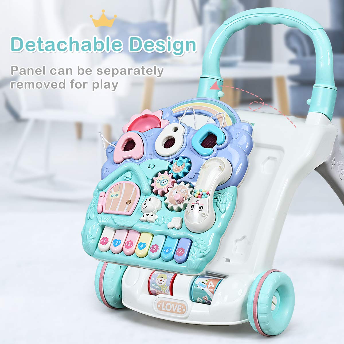 BABY JOY Sit-to-Stand Learning Walker, Kids Activity Center, Entertainment Table w/Lights & Sounds, Music, Detachable Panel, Edu