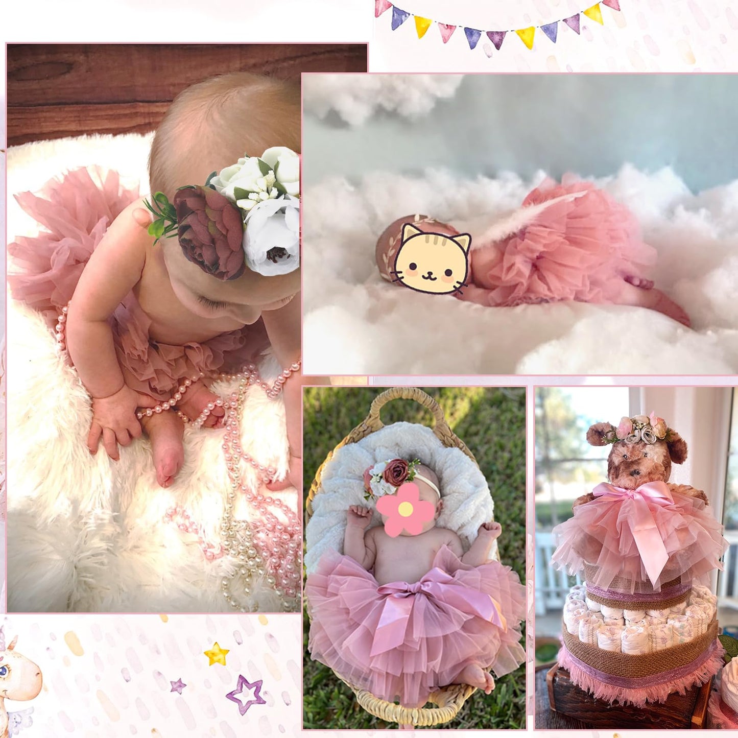 Newborn Photography Outfits Girl Soft Fluffy Baby Girls Tutu Skirt With Diaper Cover, Cute Pink Ruffle Tulle Newborn Tutu Dress