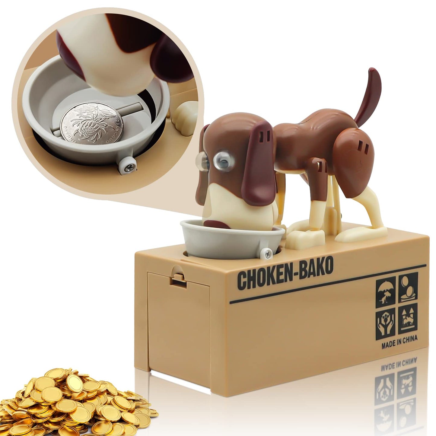 Cute Dog Piggy Bank,Saytay Hungry Puppy Stealing Coins Like Magic Coin Munching Money Bank Birthday Gift For Kids (Brown)
