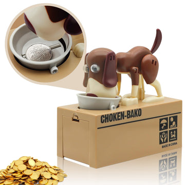 Cute Dog Piggy Bank,Saytay Hungry Puppy Stealing Coins Like Magic Coin Munching Money Bank Birthday Gift For Kids (Brown)