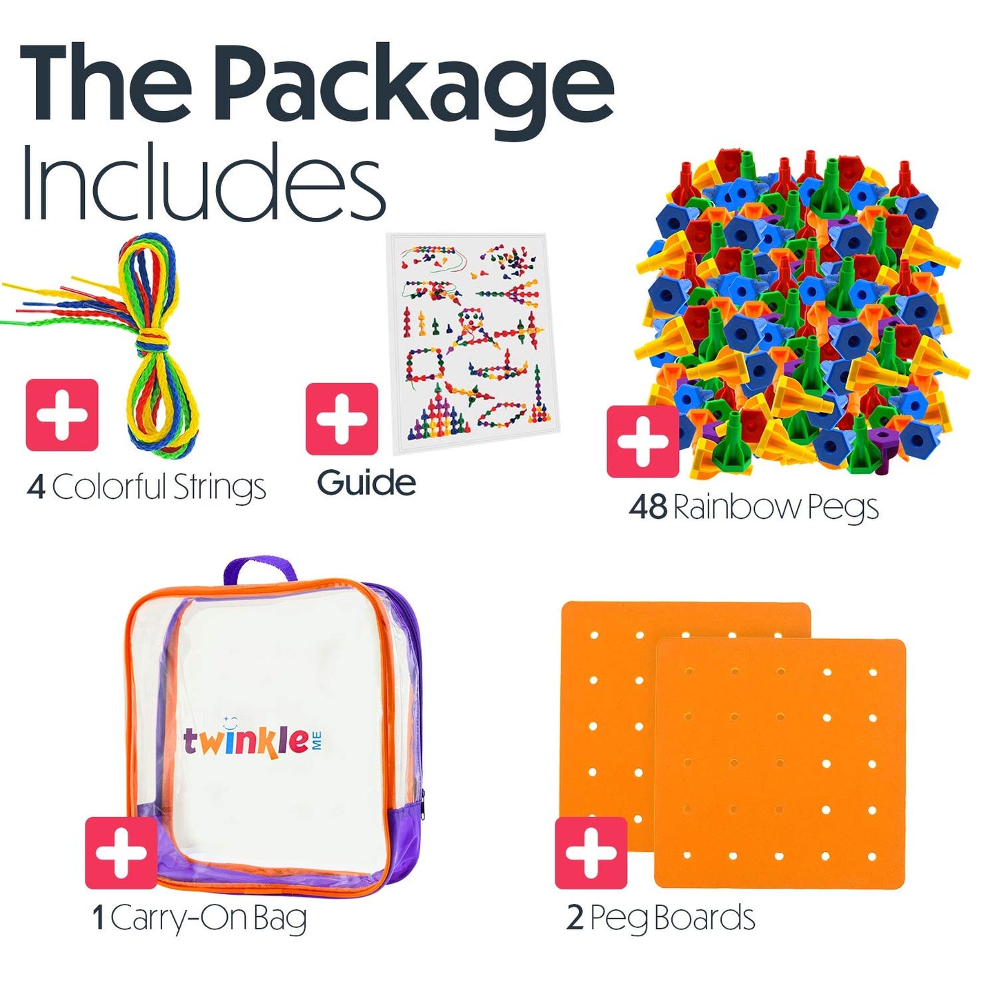 Twinkle me Jumbo Pegs Board Game Set - 48 Pegs, 2 Boards, Storage Bag, Multicolor, TM-233 for Motor Skills & Therapy