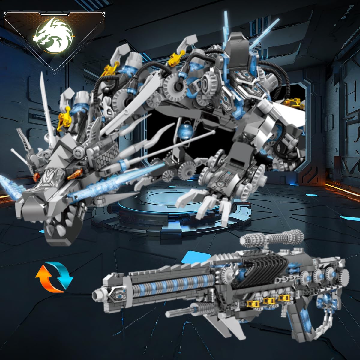 HONLANCH Dragon Series Black Mechanical Building Blocks Set - 1390 Pieces, Large Plastic Toy for Kids & Adults, Model YB015