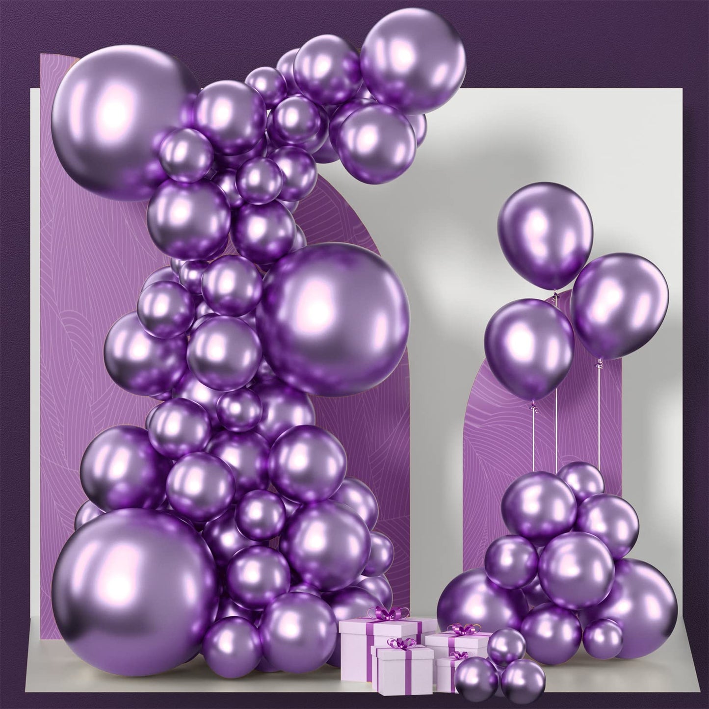 PartyWoo Metallic Purple Balloons Pack - 85 pcs, 5"-18" Sizes, Rubber, Perfect for Decorations, Purple-G105