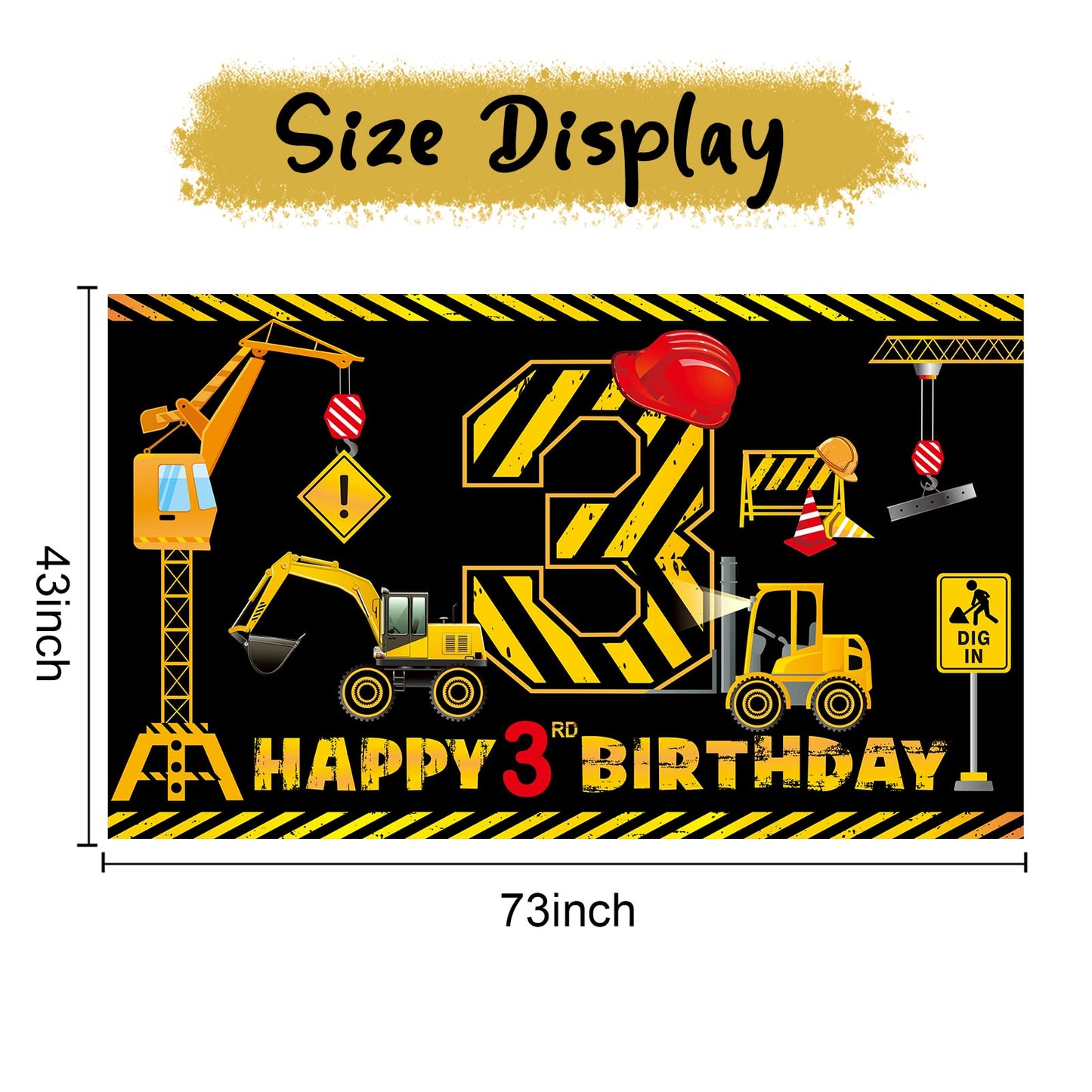 Construction 3rd Birthday Banner Decorations for Boys Kids, Dump Truck Construction Theme Three Birthday Party Supplies, Excavat