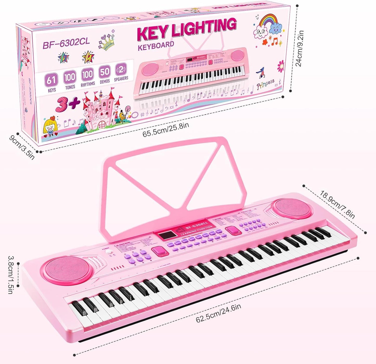 WOSTOO 61-Key Kids Keyboard Piano, Portable Pink Electronic Toy with Microphone & Music Stand, Ideal for Beginners