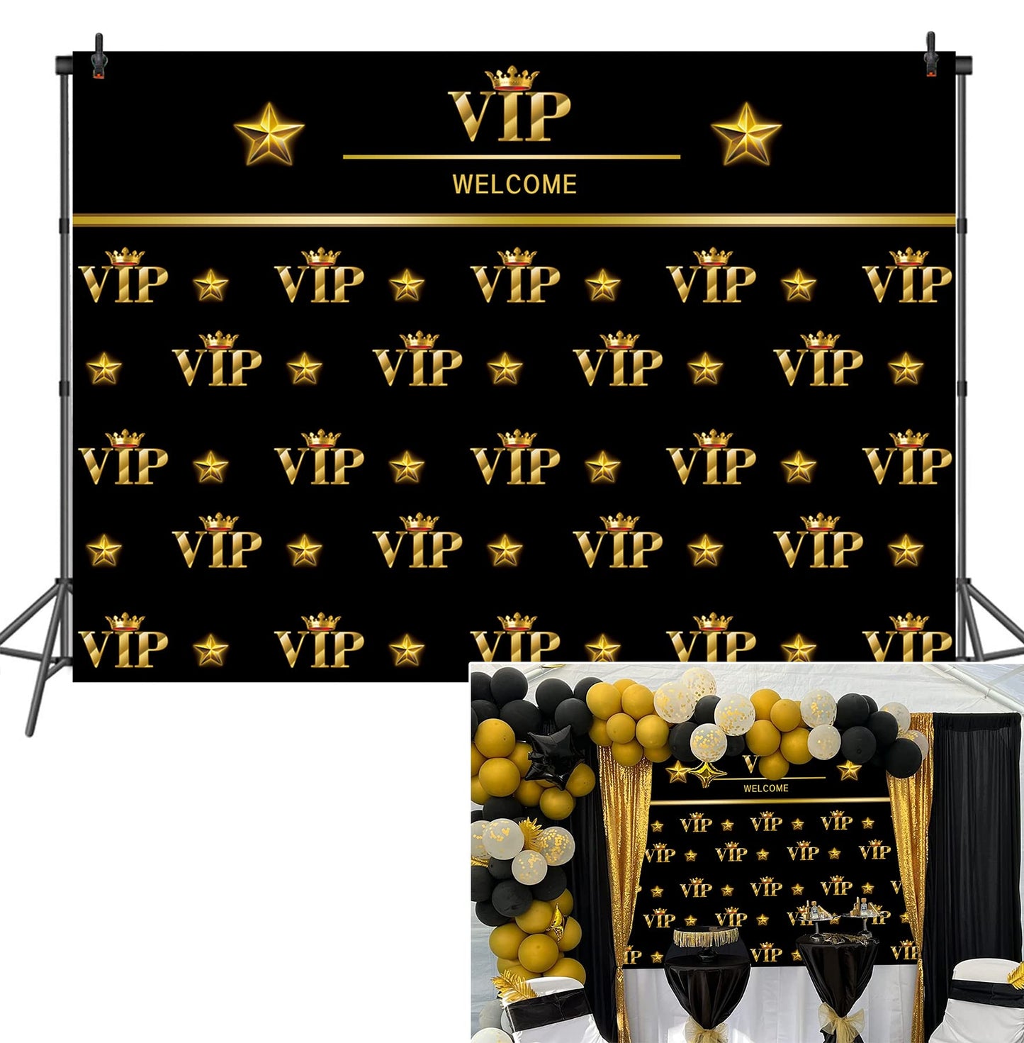 BAIFNEZ VIP Photography Backdrop Black Gold VIP Party Photo Banner Graduation Prom Backdrop 7x5FT Red Carpet Event Birthday Part