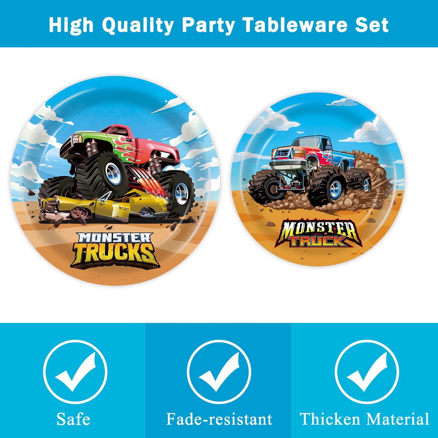 96 Pcs Monster Truck Plates And Napkins Monster Truck Birthday Decorations Monster Truck Party Supplies Monster Truck Party Favo