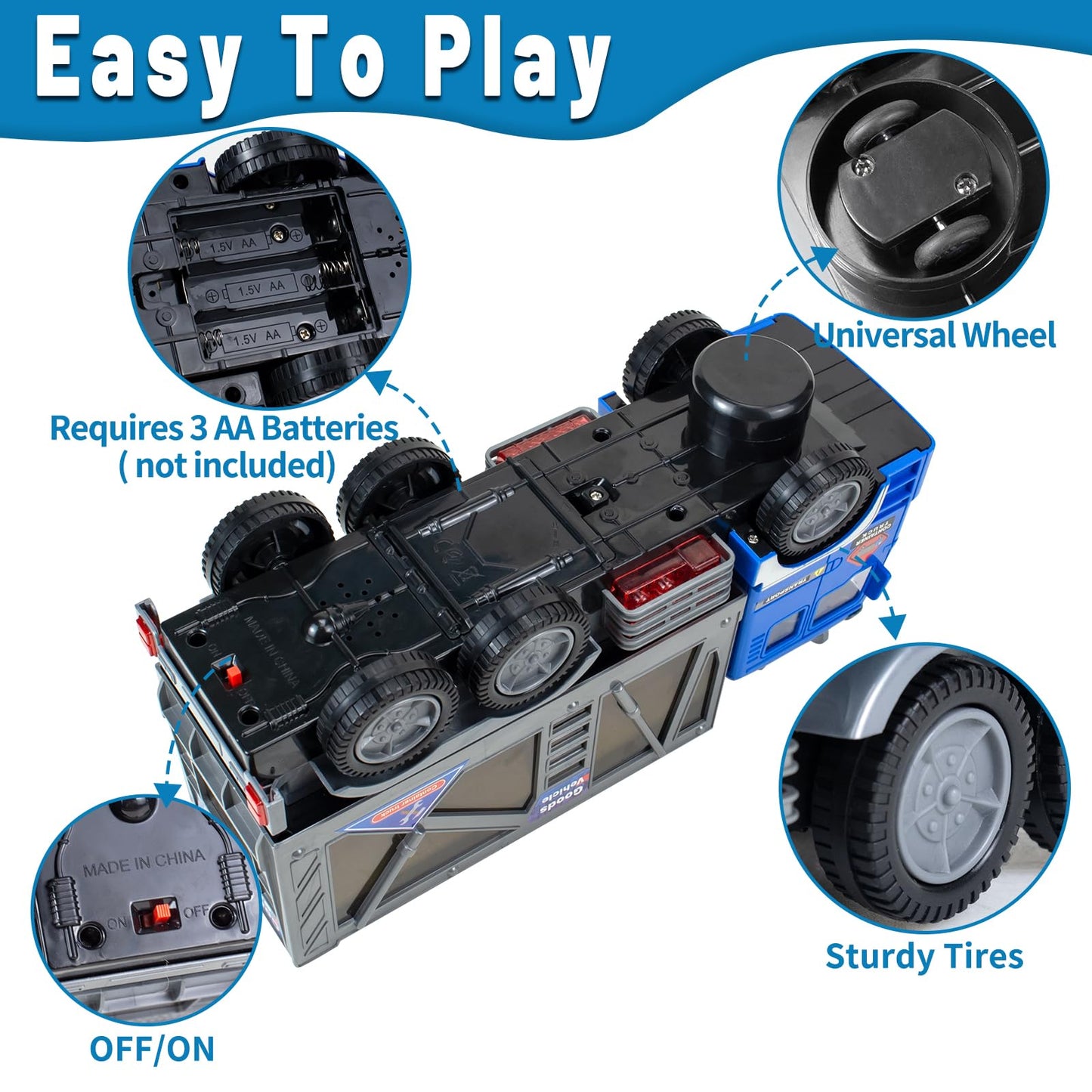 Toy Fire Truck- Garbage Truck- Construction Excavator Toys- Container Truck Toy Cars for Toddlers Boys 1-3 4-7 Birthday Gifts, T