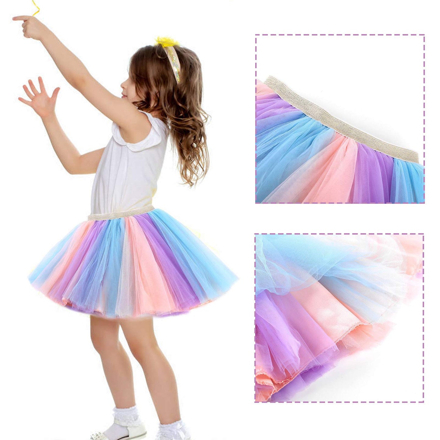 D.Q.Z Fairy Butterfly-Wings Costumes For Girls Dress Up Clothes Rainbow Tutu Mask Headband Role Play Toys For Girl 3-8 Gift (Pur