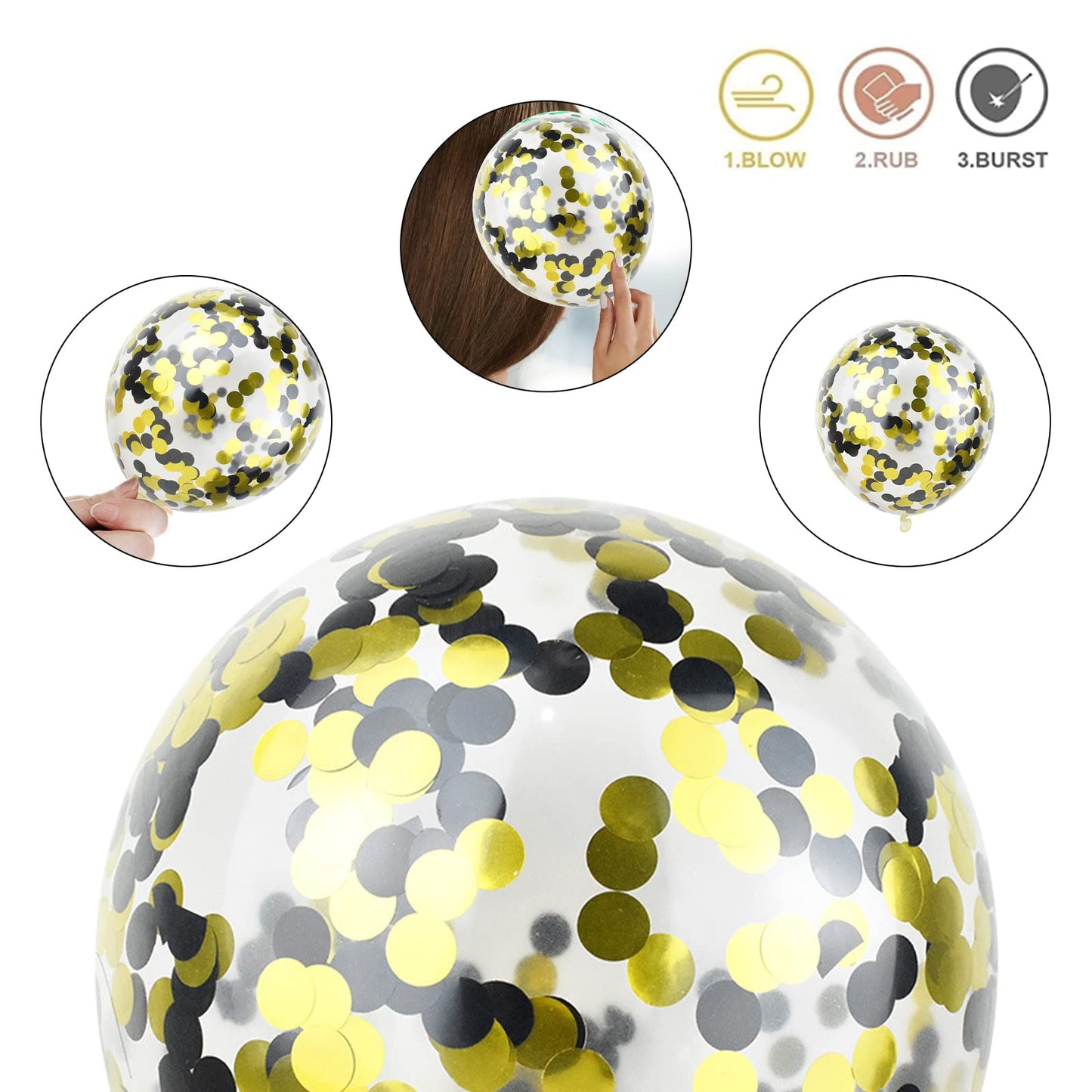 Biapian Black And Gold Balloons, 60Pcs Black Gold Birthday Balloons, 12 Inch Metallic Gold Confetti Balloons Pearl Gold Black La