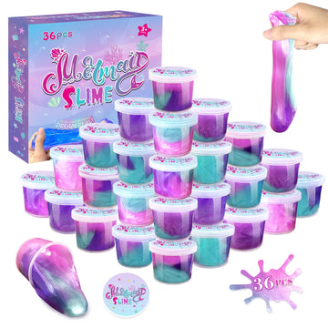 36 Pack Mermaid Slime Kit Party Favors For Kids Slime Cup Bulk Stretchy & Non-Sticky Diy Stress Relief Putty Toy Christmas Holid