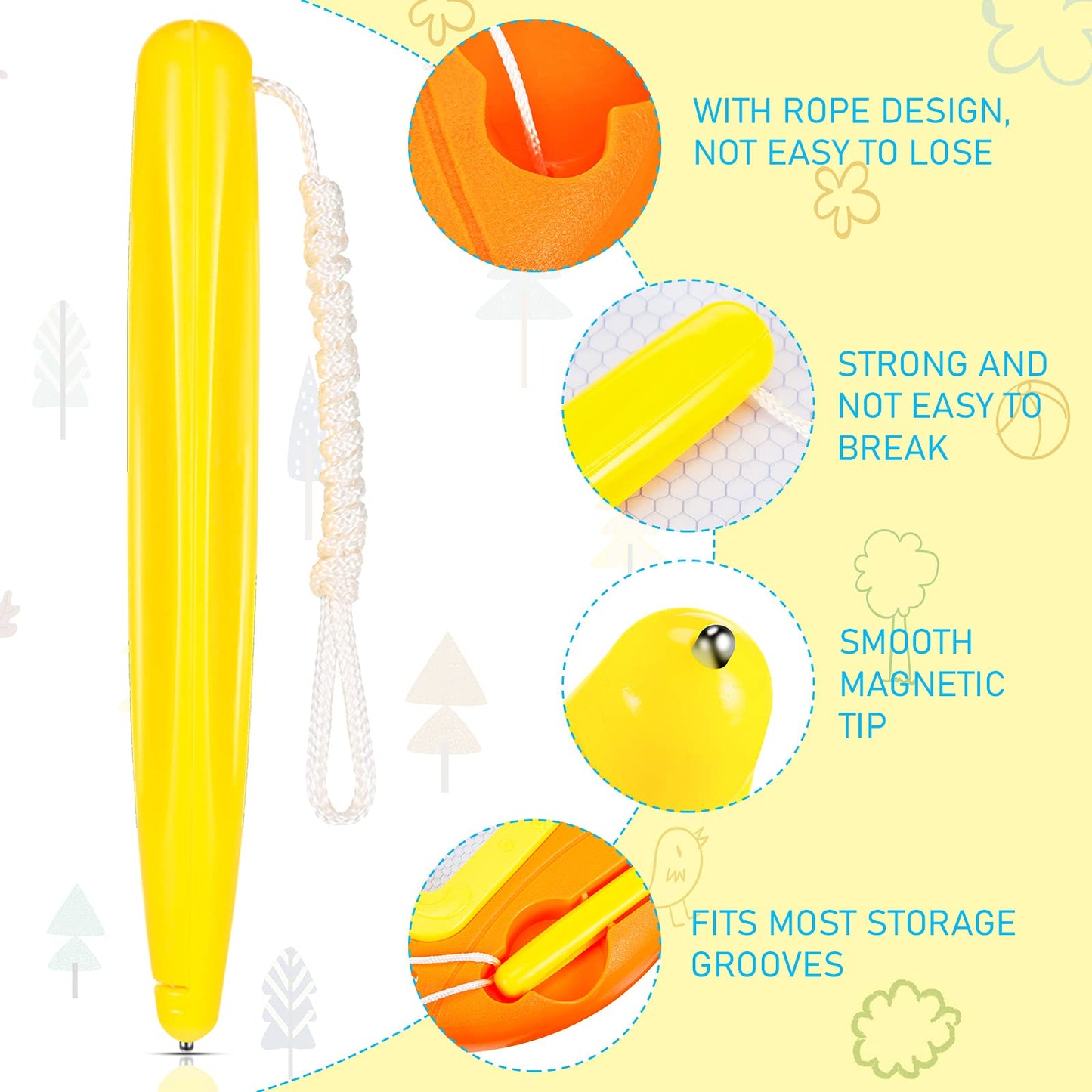 3 Pieces Magnetic Drawing Pen Replacement Magnapad Doodle Stylus Pen With Rope Magnetic Board Pen For Play Magnapad Magnetic Drawing Board And Magnapad (Yellow)