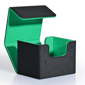 ZLCA Card Deck Box for Trading Cards  MTG Commander Deck Box Holds 120+ Single Sleeved  Leather Magnetic Card Storage Case Fits for TCG CCG Magic(Black& Dark Green)