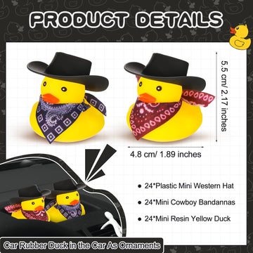 Set of 24 Cowboy Rubber Duck with Hat and Scarf  Mini Rubber Duckies Bath Party Toys Bathtub Toys Shower Birthday Swimming Party Favor  2 Styles (Black)