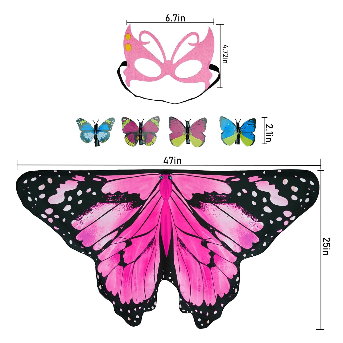 Sunlisky Kids Butterfly Wings Costume Girls Fairy-Wings Toddler Dress Up Play Costumes Butterfly Hair Clip Mask Party Favors (Pi