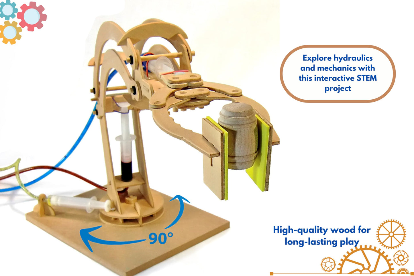 Pathfinders STEM Kit - Hydraulic Robotic Arm | Wooden Building Kit for Kids Ages 8-12 | Mechanical Engineering Toy | Hands-On ST