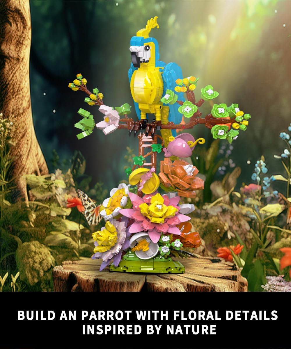 Flowers And Parrot Building Set- 1162Pcs, Compatible With Lego Flower, Cute Bird And Succulent Botanical Collection Set,Nice Gift For Her Or Him For Valentines & Mother’S Day And Anniversary