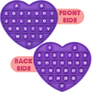Petbsnvb Purple Heart Shaped Pop Bubble Valentines Fidget Toy With Letters And Numbers, Xmas Gift Sensory Toy With Alphabets Kids Birthday Party Classroom Prize Stress Reliever