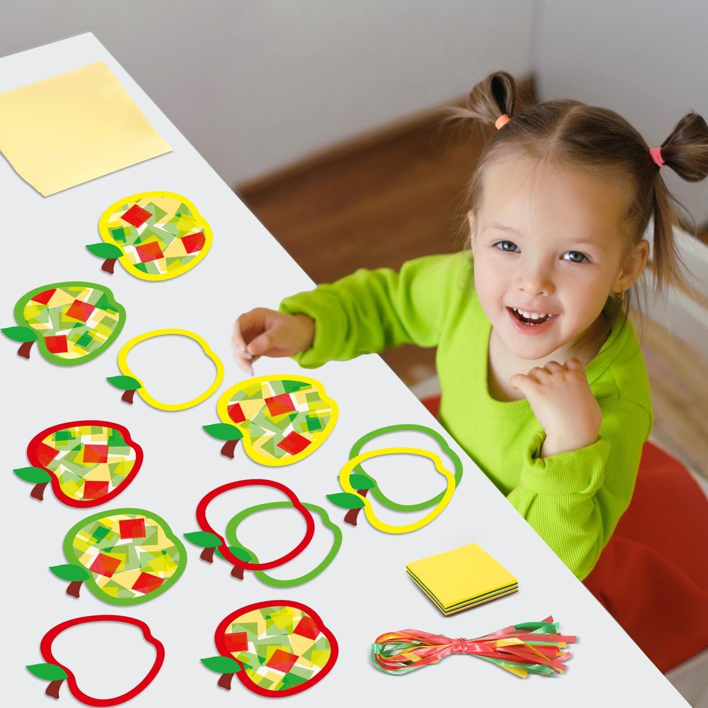 Qyeahkj 36 Set Thanksgiving Apple Suncatchers Crafts for Kids DIY Autumn Window Tissue Paper Craft Kit Hanging Decor for Classro