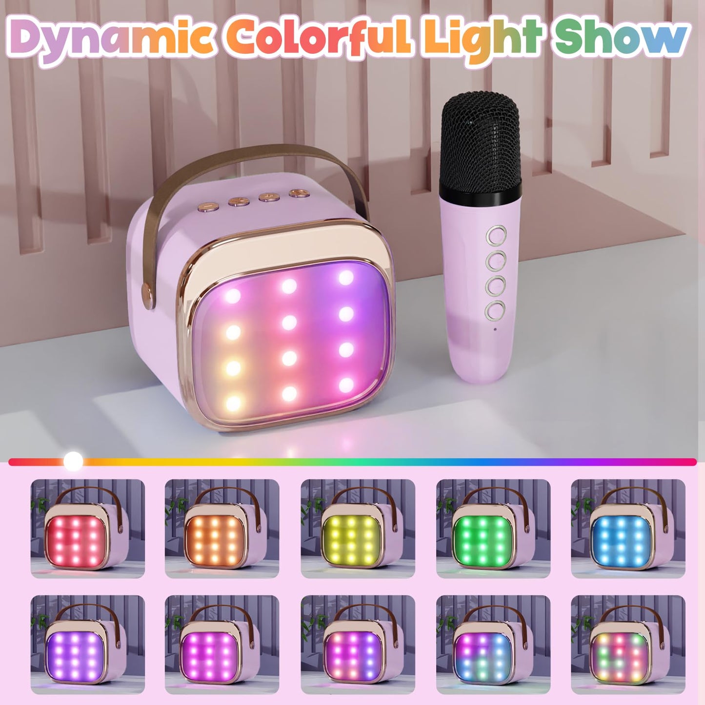 FLUESTON Mini Karaoke Machine for Kids Adults, Portable Bluetooth Speaker with 2 Wireless Microphones, Birthday Kids Gifts Toys