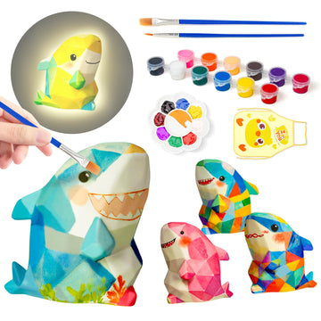 Paint Your Own Shark Lamp Craft Kits, Arts and Crafts for Kids Ages 8-12, DIY Shark Night Light Gifts for Girls, Art Supplies Pa