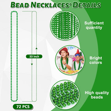 72PCS Green Bead Necklace, Mardi Gras Beads Necklace Accessories Bulk, Mardi Gras Xmas Necklaces Women Men, Parade Throw Accesso
