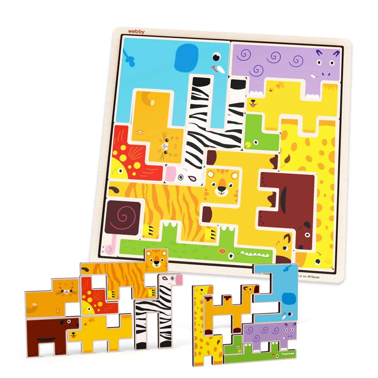 Webby Wooden Animal Puzzle Brain Teaser Learning Toy For Kids