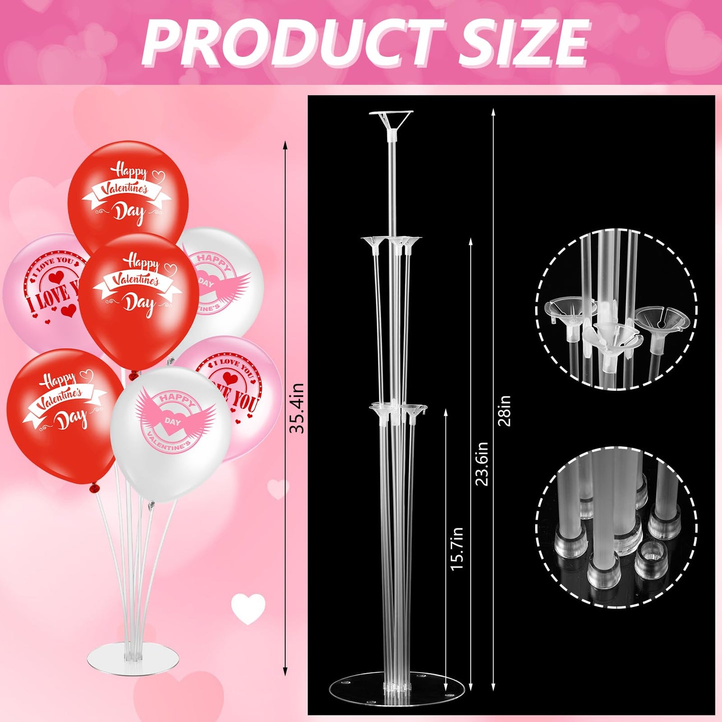 Relaxgiant 4 Set 10 Inches Valentines Balloon Stand Kits for Table Valentines Day Balloon Holder Centerpieces with Base and Cong