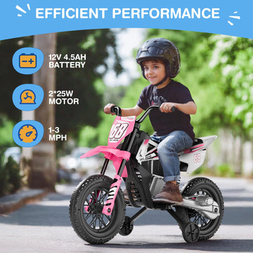 Joystroll S6 12V Kids Motorcycle, 2X25W Ride On Motorbike, Equipped With Wireless Connection, Training Wheels, Self-Control Thro