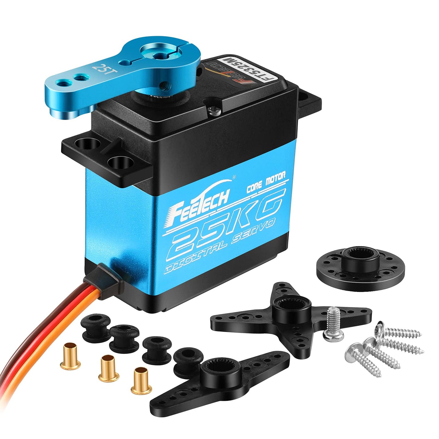 FEETECH RC Servo 25KG Servo Motor 7.4V High Voltage High Torque Waterproof Full Metal Gear Digital Servo, Aluminium Case, Contro