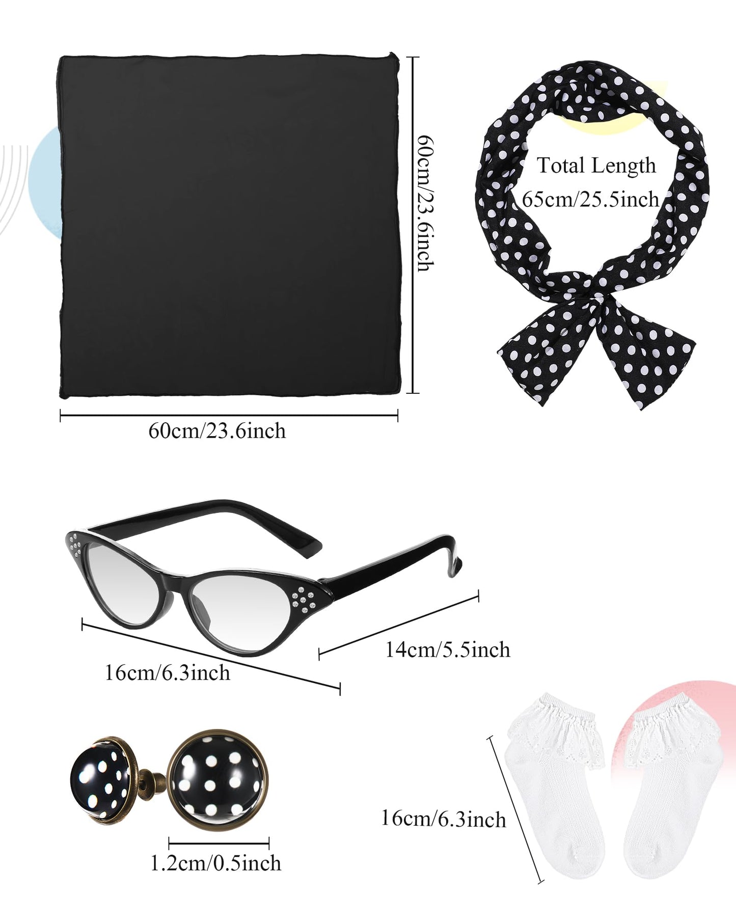 Silicherry 1950S Kids Poodle Skirt 50S Sock Hop Costume With Shirt Scarf Headband Earrings Glasses Socks(7-9 Years,Black)