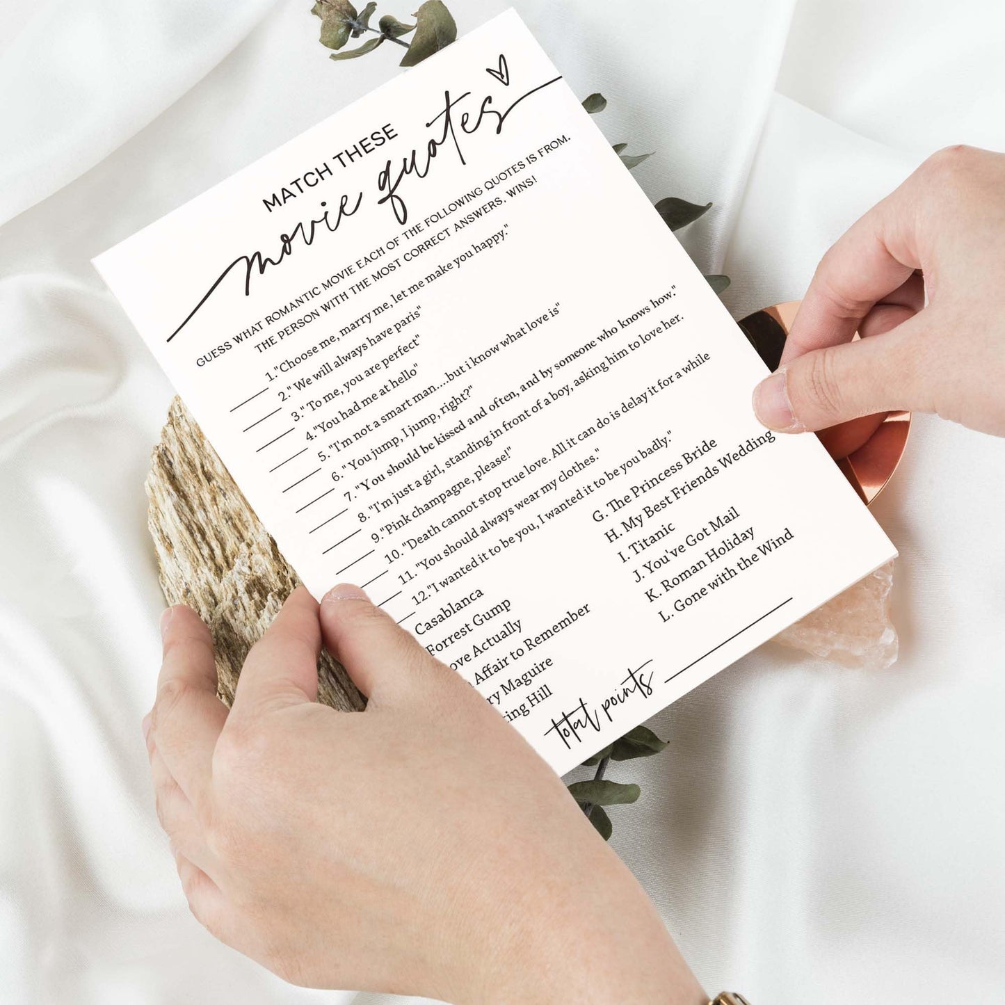 Wedding Shower Games Cards, Match These Movie Quotes, 25 Game Cards With 1 Answer Card, Engagement Party Wedding Games For Guest