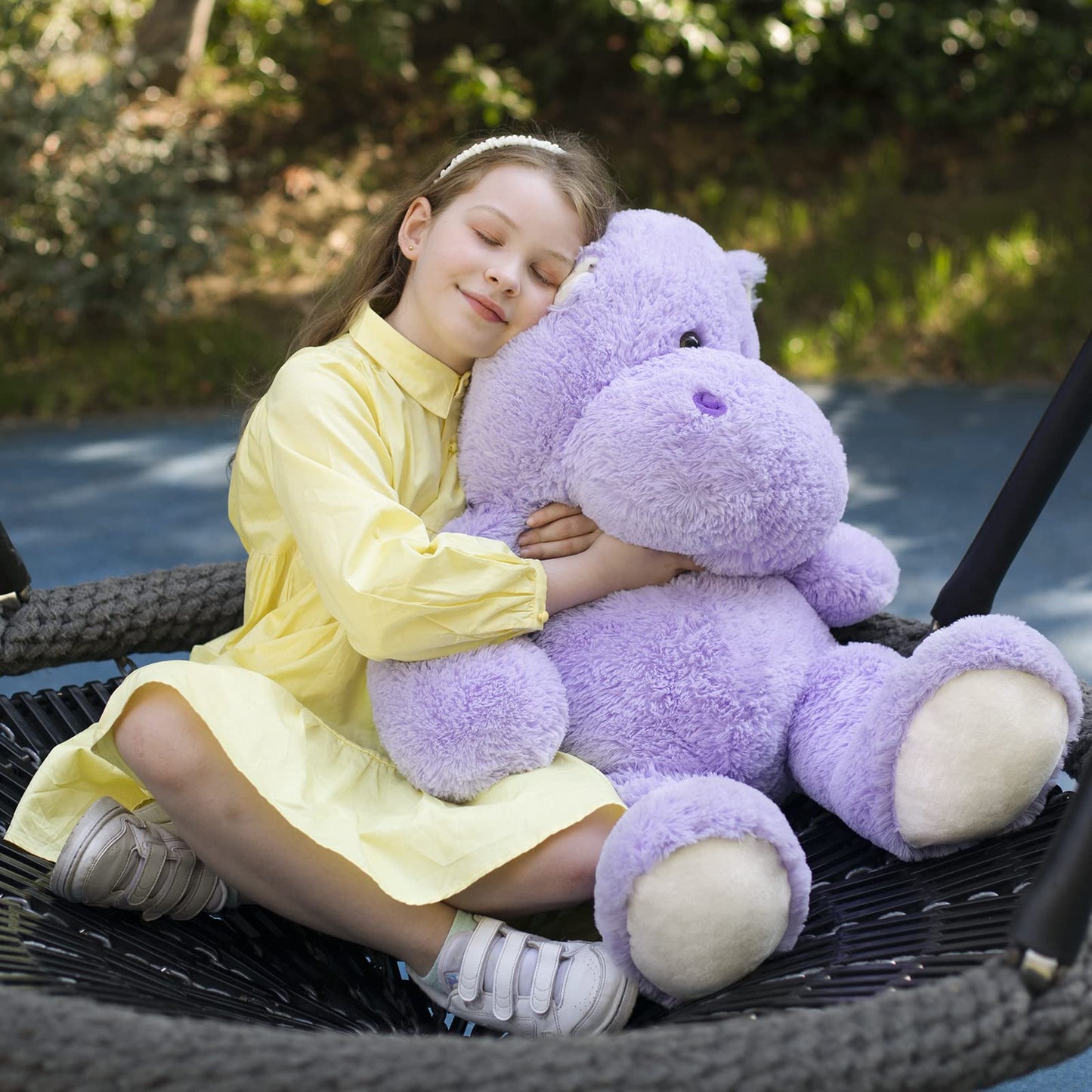 BENINY Giant Hippo Stuffed Animal - 36" Plush Toy, Soft Microfiber, Purple, Cute Jumbo Gift for Kids