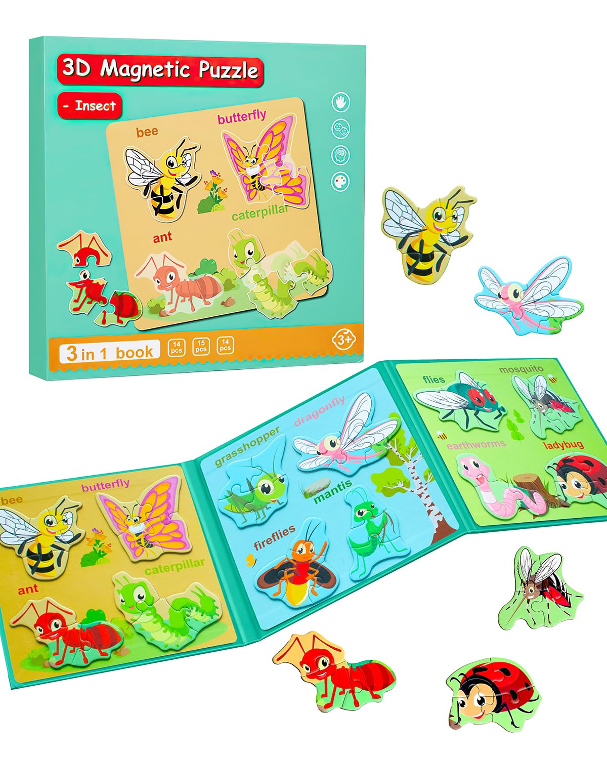 Magnetic Puzzles For Toddlers 1-3, Travel Puzzles For Kids Ages 2-4, Animal Activities Toy Wooden Jigsaw Puzzles Book For Boys &