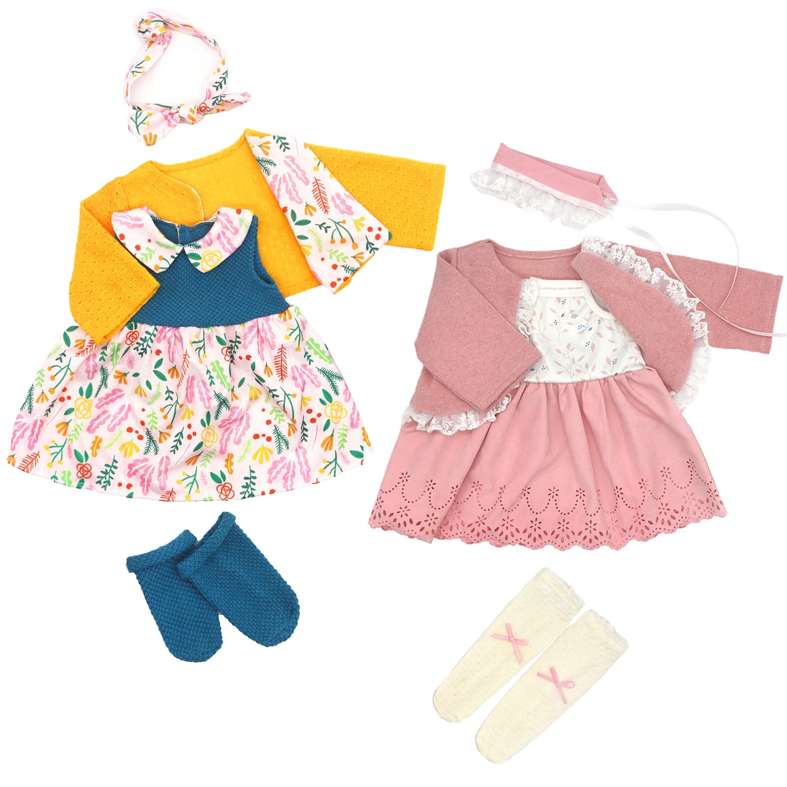 Otmoon 20 Inch Doll Clothes Outfits Doll Dress With Coat, Headband Socks 2-Packs For 20-22 Inch Doll (Not Include Doll)