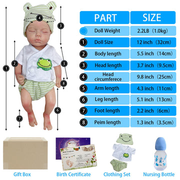 Otarddolls 32Cm Full Silicone Reborn Baby Doll Boy Sleeping Reborn Baby Dolls Lifelike Handmade Painted Reborn Dolls With Clothe