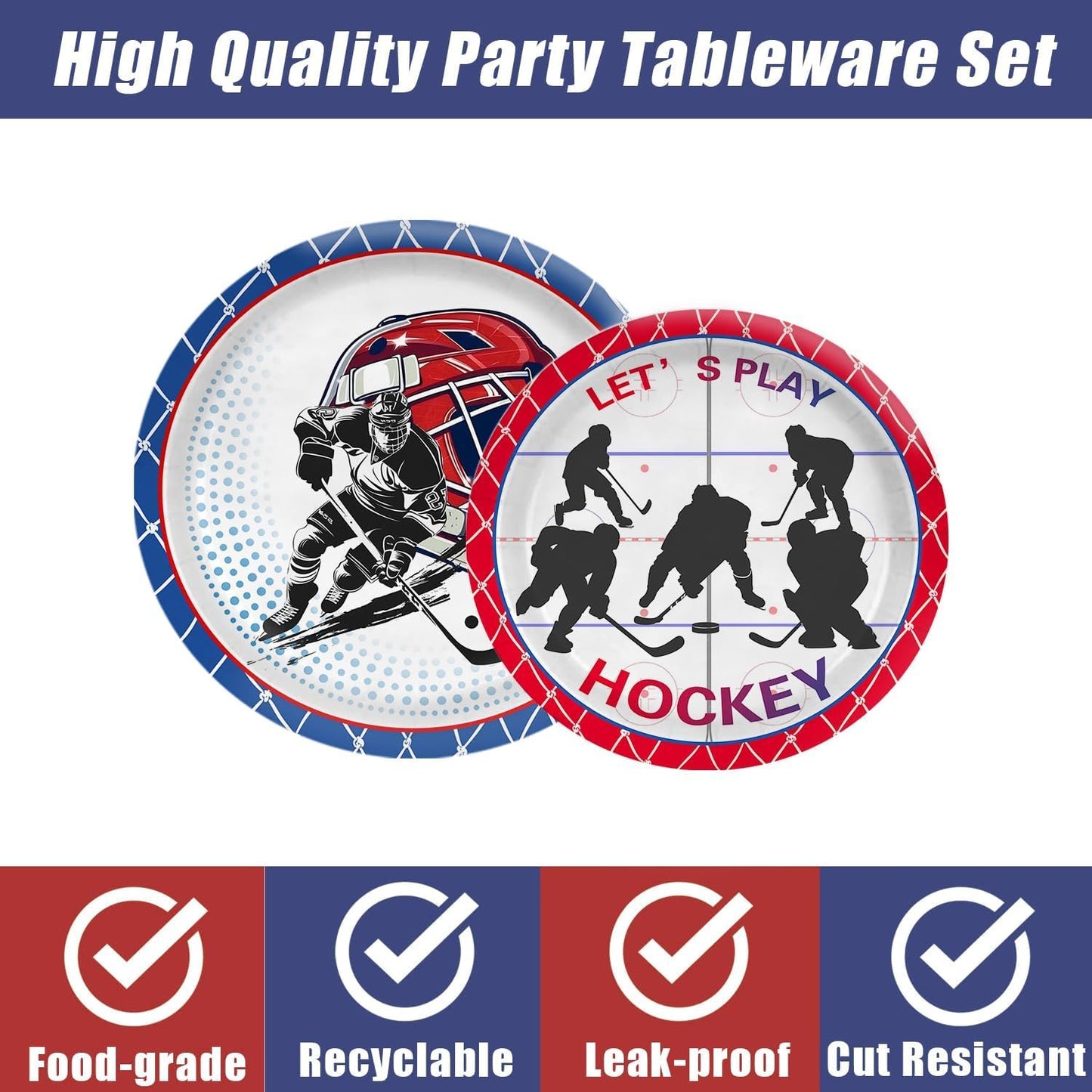 104 PCS Hockey Party Table Supplies Kit Serve 26, Includes Dinner Plates, Dessert Plates, Napkins, Cups for Ice Hockey Birthday