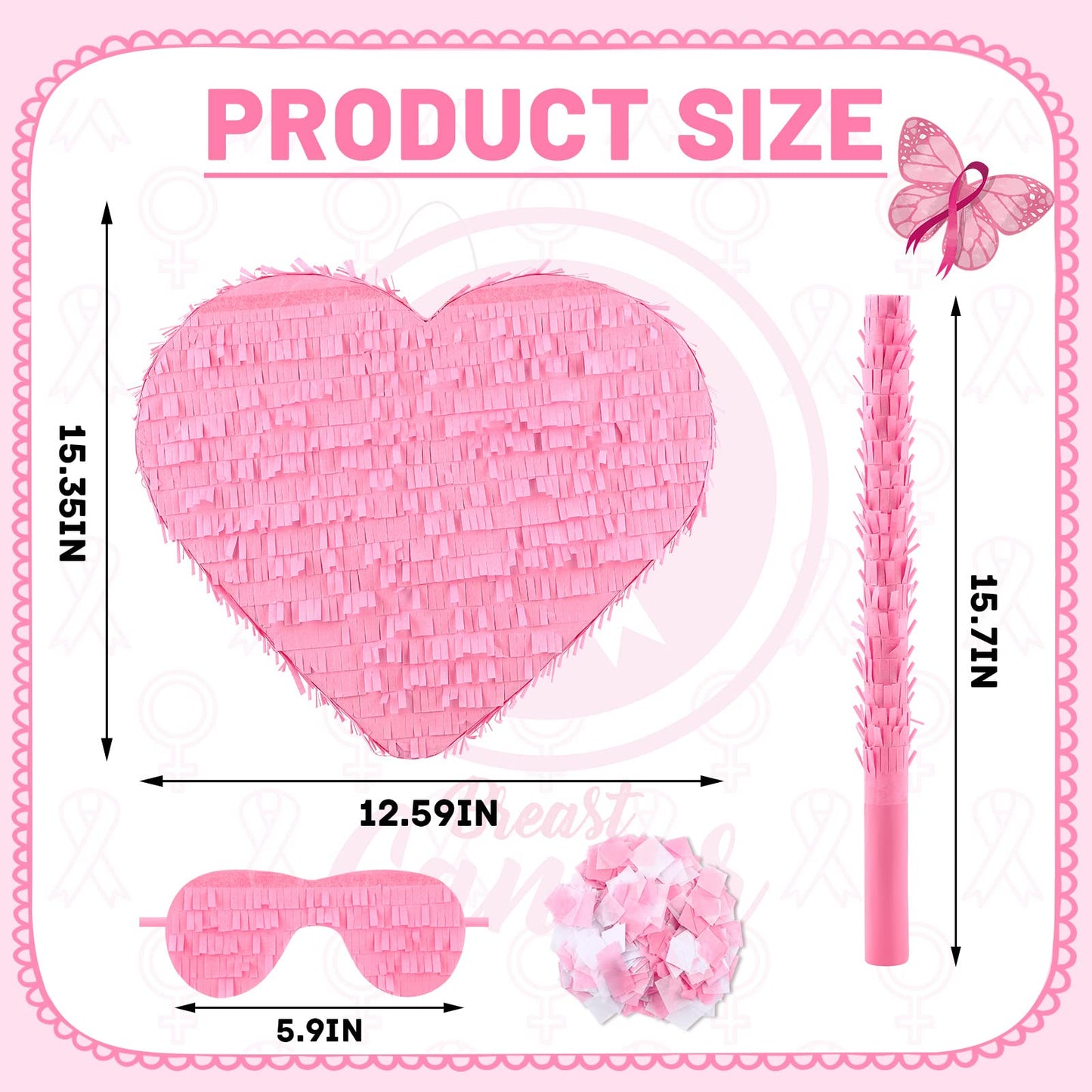 Deekin Pink Heart Shaped Piata Valentines Day Small Piata with Stick Blindfold for Girls Boys Love Birthday Baby Shower Wedding