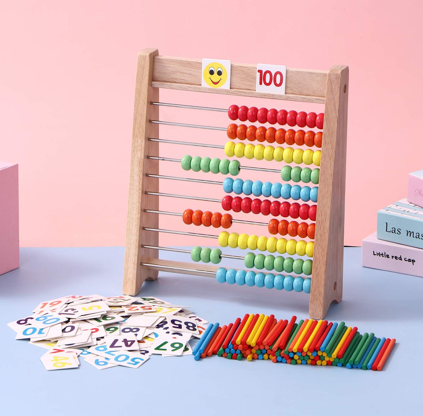 Cltoyvers Wooden Abacus for Kids - 100 Counting Sticks, Educational Math Games, Multicolor, Medium Size for Preschool & Elementary