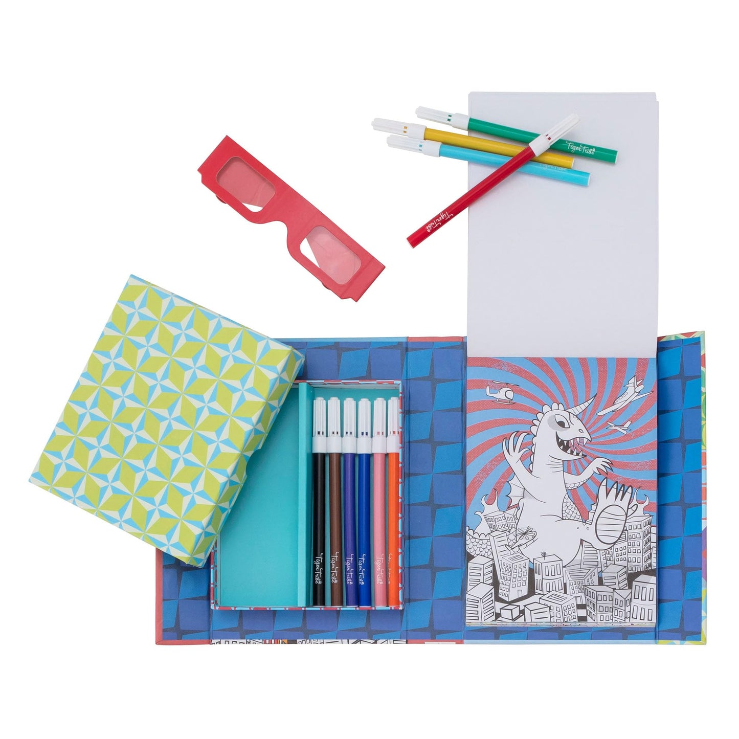 Tiger Tribe: 3D Coloring Set - Sci Fi Fun - Activity Set, Color Drawings That Leap Off The Page, 3D Glasses, Markers, Kids Ages