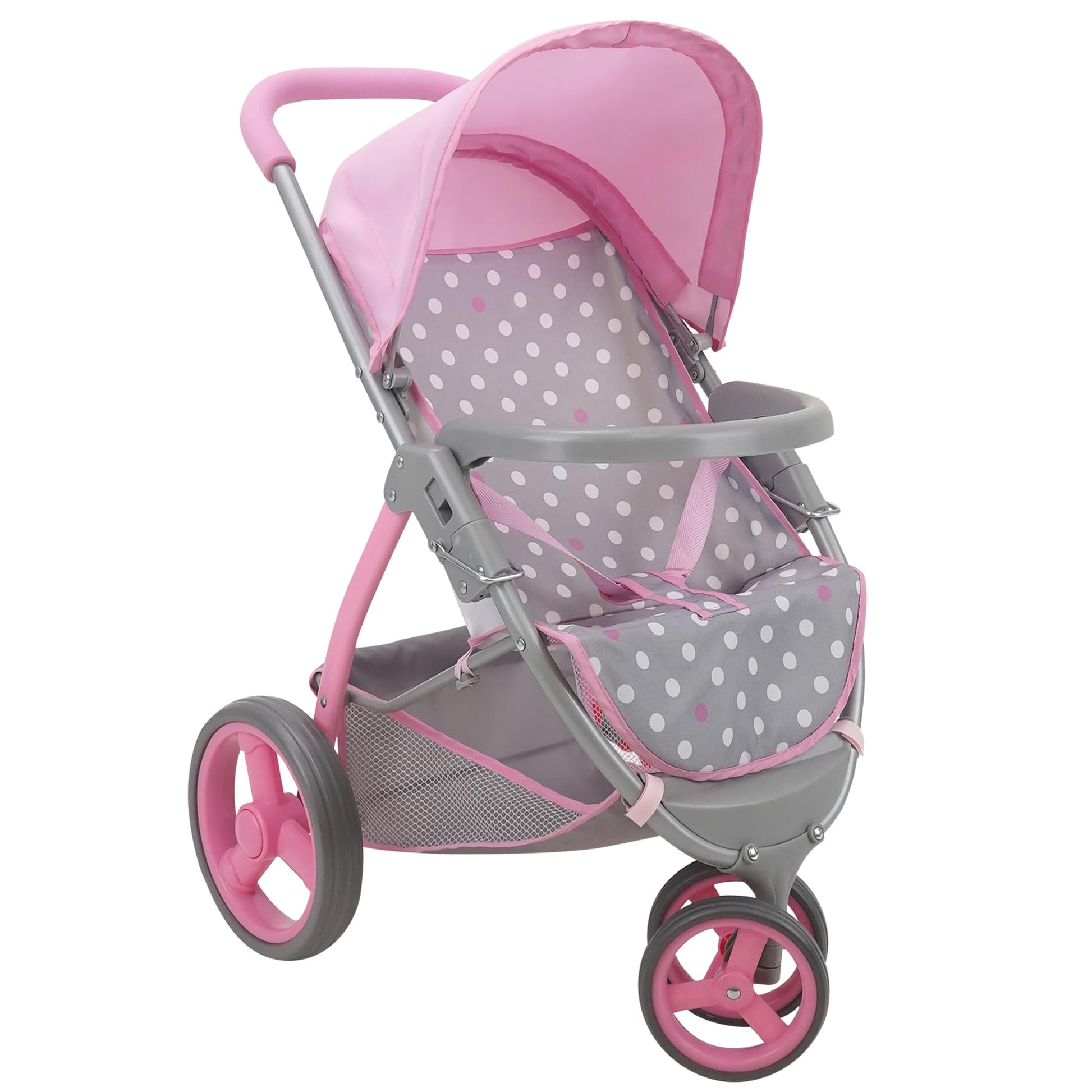 509 Crew: Cotton Candy Pink: Doll Jogger Stroller - Pink, Grey, Polka Dot - Dolls Up to 24, Foldable, Retractable Canopy, Kids P