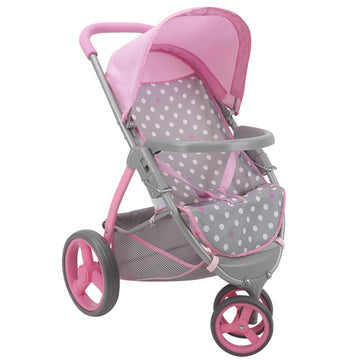 509 Crew: Cotton Candy Pink: Doll Jogger Stroller - Pink, Grey, Polka Dot - Dolls Up to 24, Foldable, Retractable Canopy, Kids P
